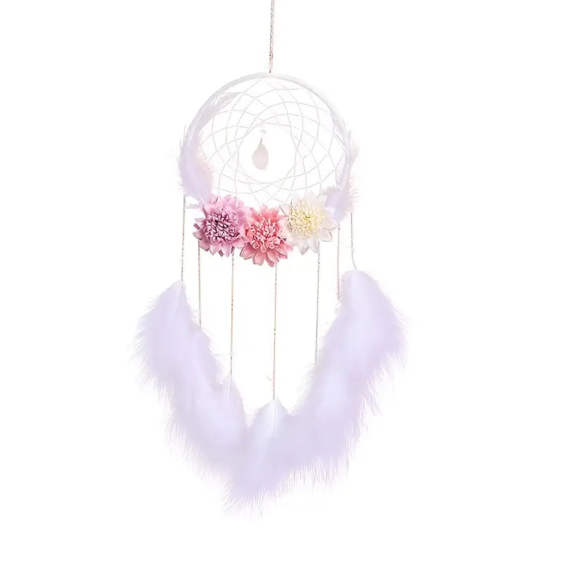 Flower Decor Dream Catcher with Feathers for Home Decor