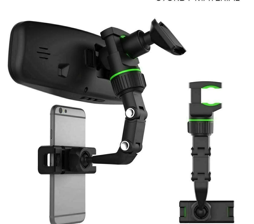 360° Car Rearview Mirror Rotation Adjustable Phone Holder Mount Multifunction