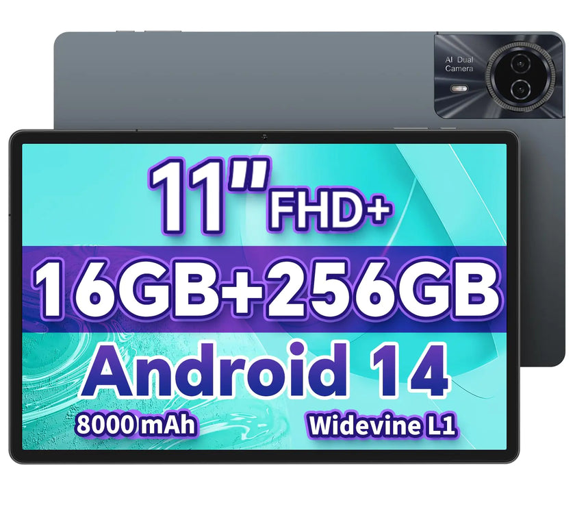 ODEA Tablet 11 Inch Android 14 Tablets S11 Tablet 16GB + 256GB(Expand to 1TB) 1920x1200 FHD+ 8 Core CPU T606 Widevine L1 5G WiFi 8000mAh 13MP+5MP GPS