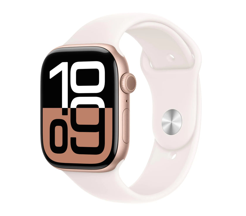 Apple Watch Series 10 [GPS 42mm case] Smartwatch with Rose Gold Aluminium Case with Light Blush Sport Band - S/M. Fitness Tracker ECG App Always-On Retina Display Water Resistant