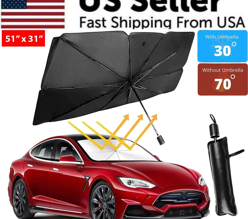51" Car Windshield Sun Shade Foldable Umbrella Front Window Cover Visor Umbrella